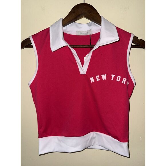 Aq Sport Tops - AQ SPORT NWT Pink New York Cropped Sleeveless Polo Top Med
